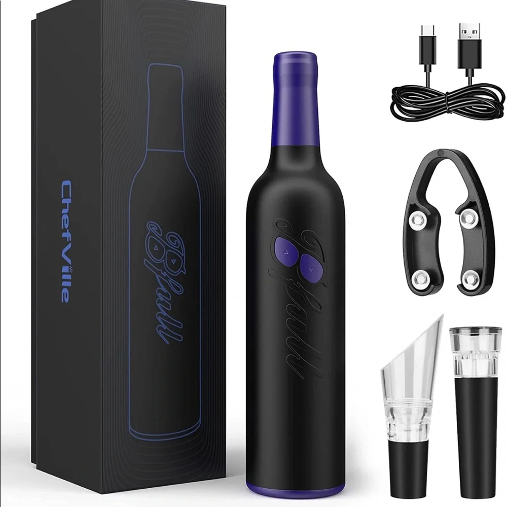 NEW! Unique Electric Wine Bottle Opener USB Rechargeable Foil Cutter Aerator